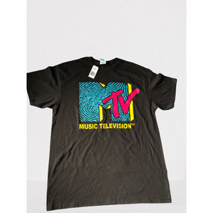 Retro MTV Logo T-Shirt, Unisex, Large,Black